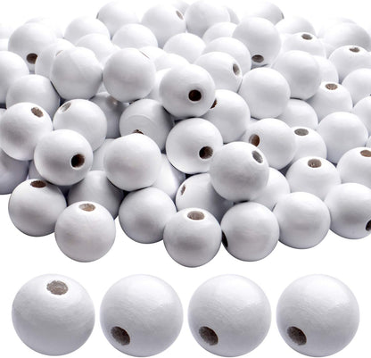 Aylifu Round Wooden Beads, 50 pcs 25mm Natural Unfinished Wooden Spacers for DIY Crafts Jewelry Making, White, Hole: 5mm