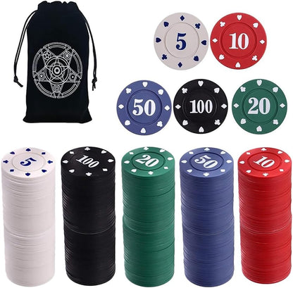 IXIGER 300Pcs Poker Chips, Plastic Casino Chips Set with Black Velvet Pouch Bag, Bulk Clay Fichas de Poker for Blackjack, Math Counting Chips, Texas Hold'em, Night Poker Games