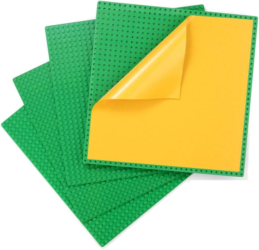 MIMAX Peel-and-Stick Baseplates - Self Adhesive Building Brick Plates - Compatible with All Major Brands - 4 Pack - 10 inch x 10 inch (Dark Gray)