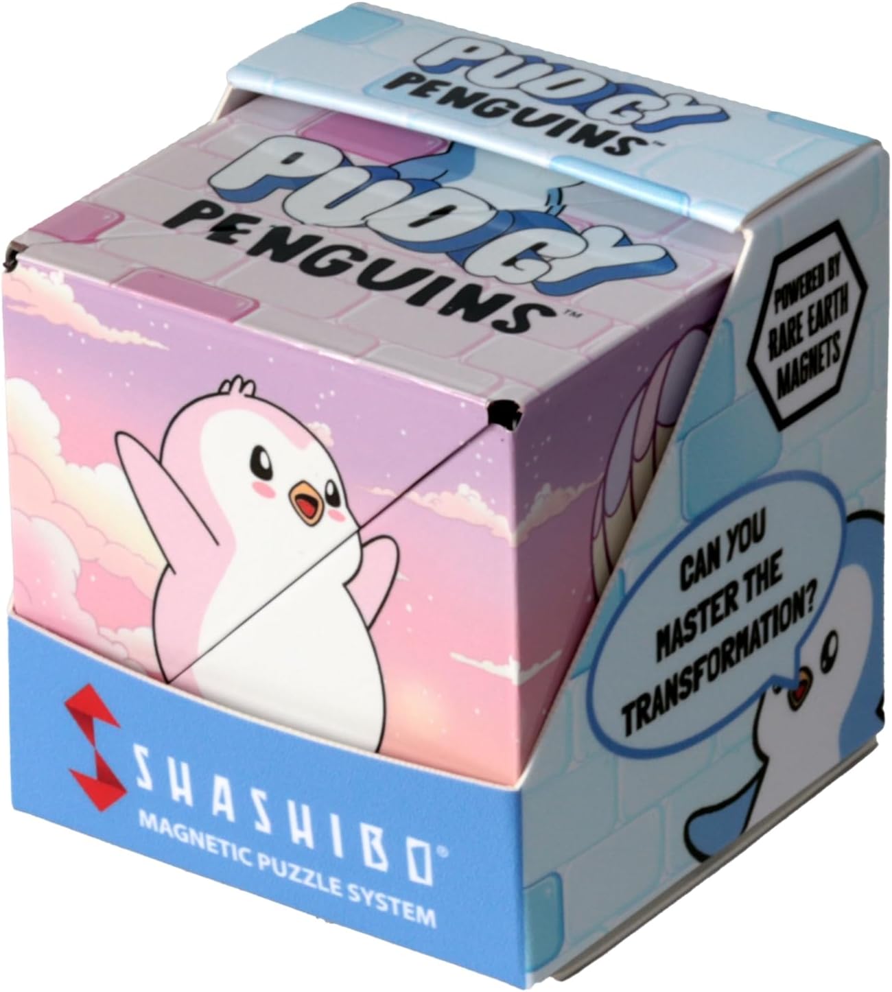 Shashibo Pudgy Penguins Shape Shifting Box – STEM Fidget Toy with Ultra Strong Magnets, Puzzle Cube Transforms into 100+ Shapes, Sensory Gift for Kids, Teens, and Adults (Paxton)