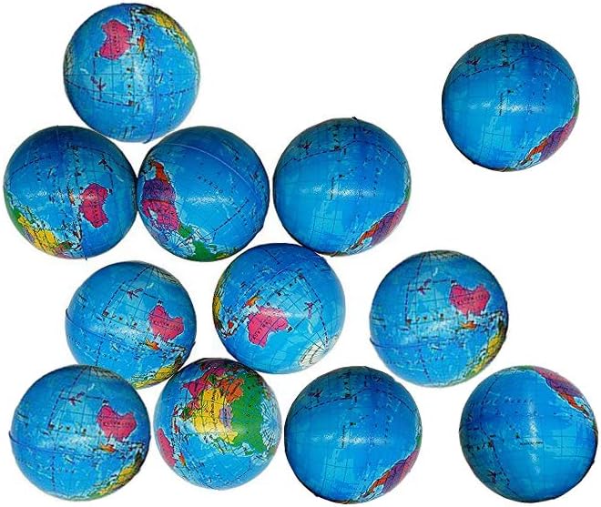 2.48'' Mini Squeezable Globe Stress Balls,Tension Reliver Balls,Party Favor,Soft PU Globe Ball,Earth Pattern,Party Toys