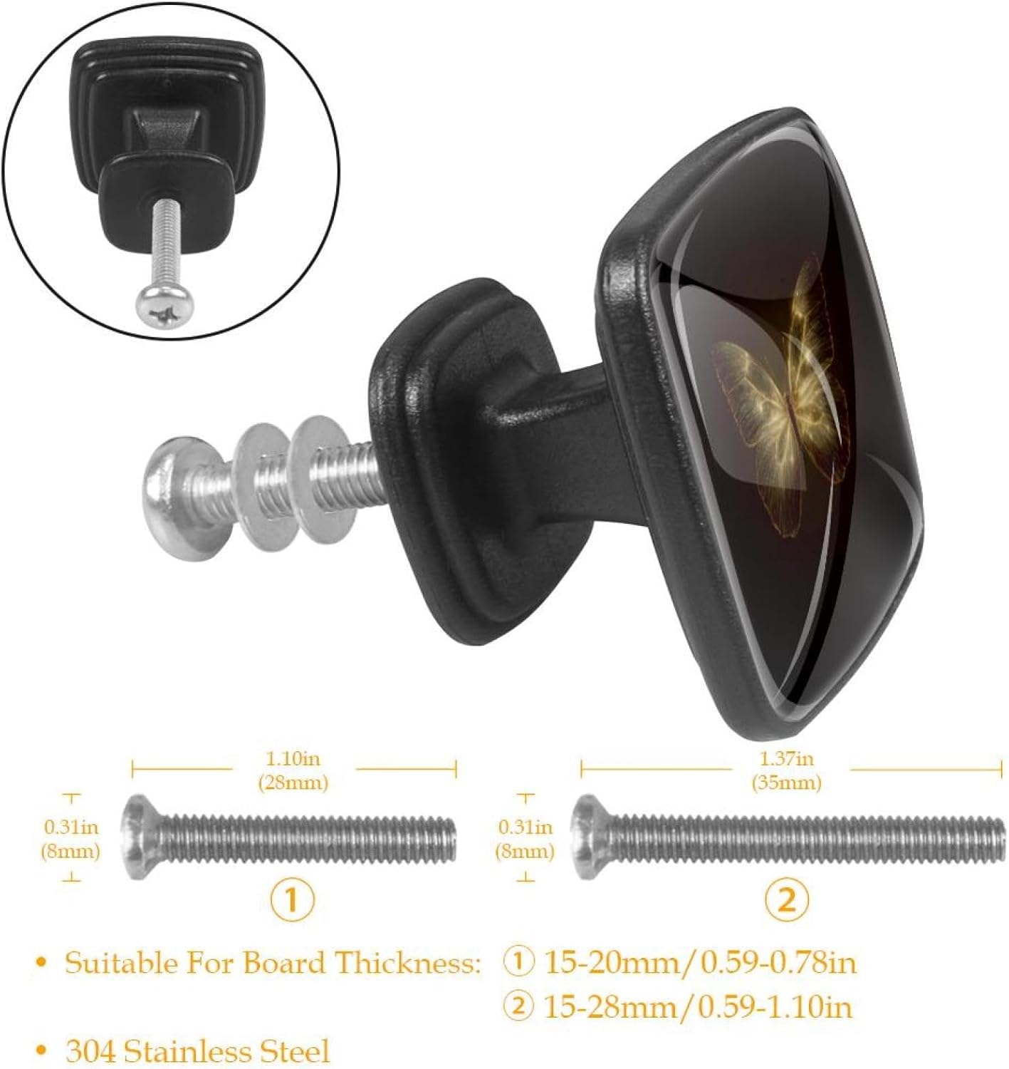 4 Pack Cabinet Knobs Drawer Pulls, 30mm Round ABS Glass Drawer Hardware Growing Purple Butterflies Cabinet Handles with Screws for Dressers Kitchens Cupboard