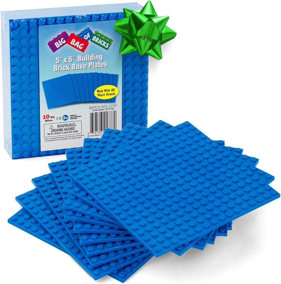 Classic Baseplates for Building Bricks - Set of 10 Sand 5"x5" Building Plates- Dual Connectivity, Build on Both Sides- Compatible, Tight Fit w Major Brands- Creative STEM Toy & Kids Bday Gift (Sand)