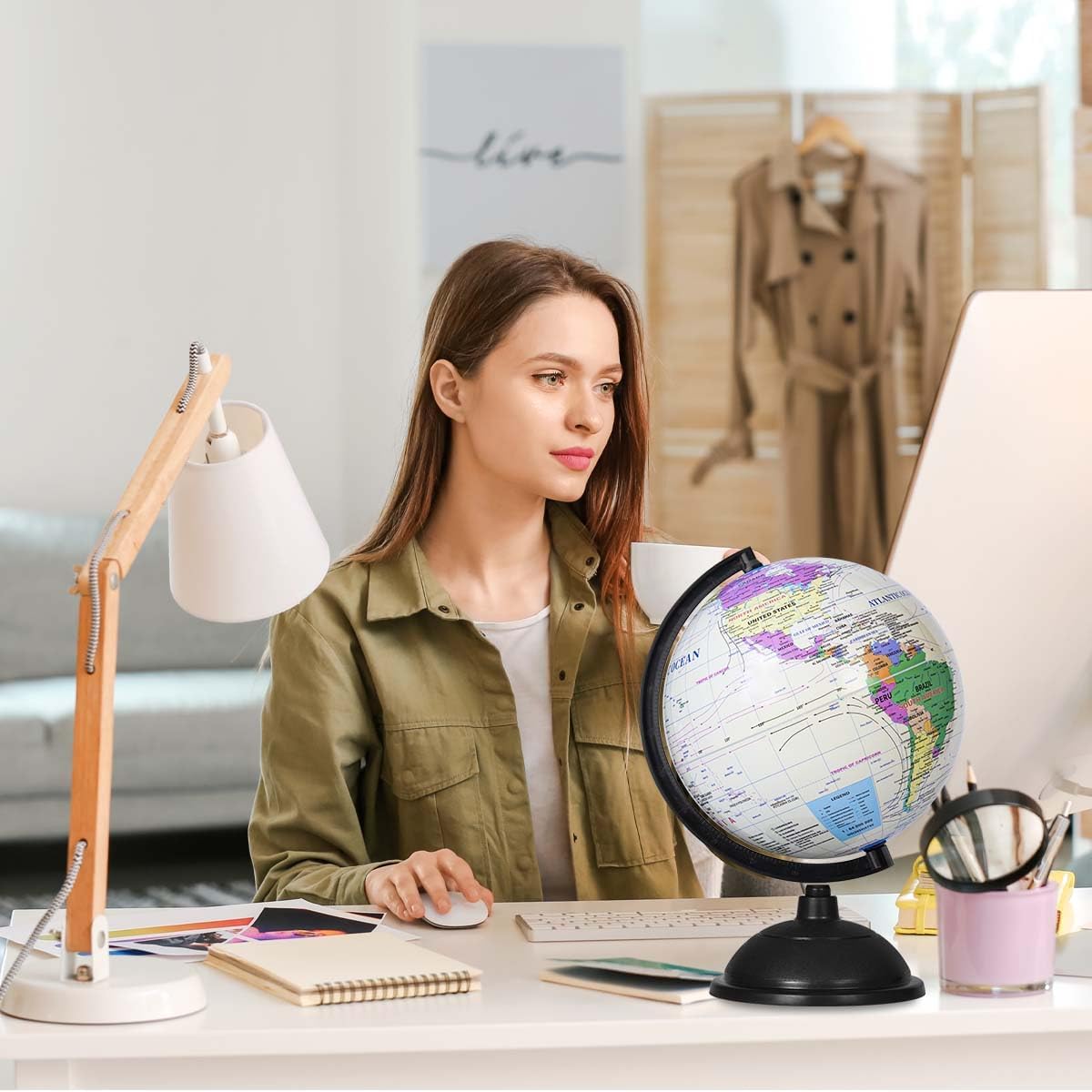 KISEER 8 Inch World Globe with Stand Rotating Earth Spinning Globe for Kids Geography Classroom Education or Decorations (Blue)
