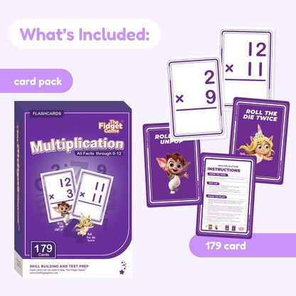 The Fidget Game 179 Multiplication Flash Cards Game Set All Facts 0-12 for Kids in 2nd, 3rd and 4th Grade Classroom or Homeschool - Math Skills and Practice