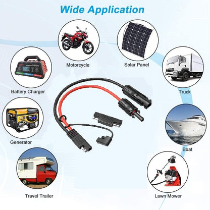 Solar Panel to SAE Adapter With MC4 Connector Extension Cable 10AWG for Easy Connection to Battery Charger Kit - RV Compatible With Polarity Reverse Adapters