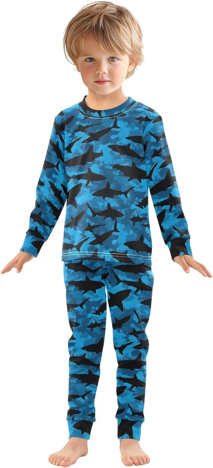 ALAZA Shark Starfish Palm Tree 2 Piece Pajama Set Long Sleeve Top and Pants Sleepwear Unisex - Colors B
