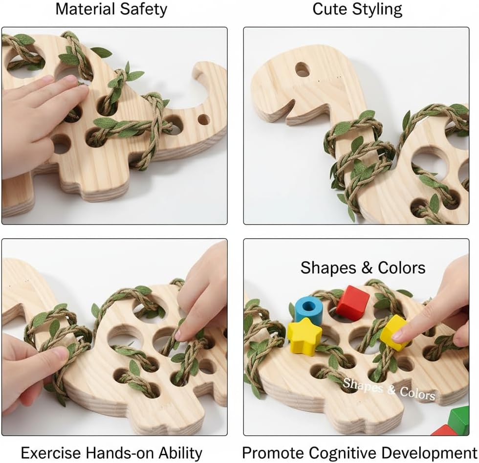Eray Wooden Unicorn Lacing Montessori braiding Toys for Kids DIY Toy Plane Activities Car Travel Toy Educational Learning Threading for Fine Motor Skills