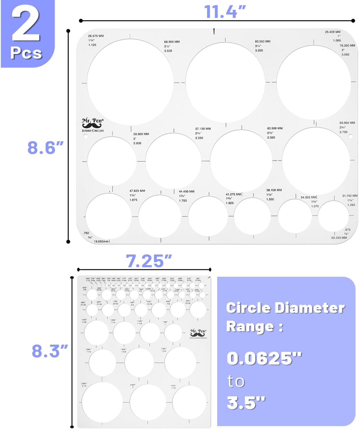 Mr. Pen Circle Templates - Large & Small Sizes, Circle Stencil & Ruler for Drafting & Drawing