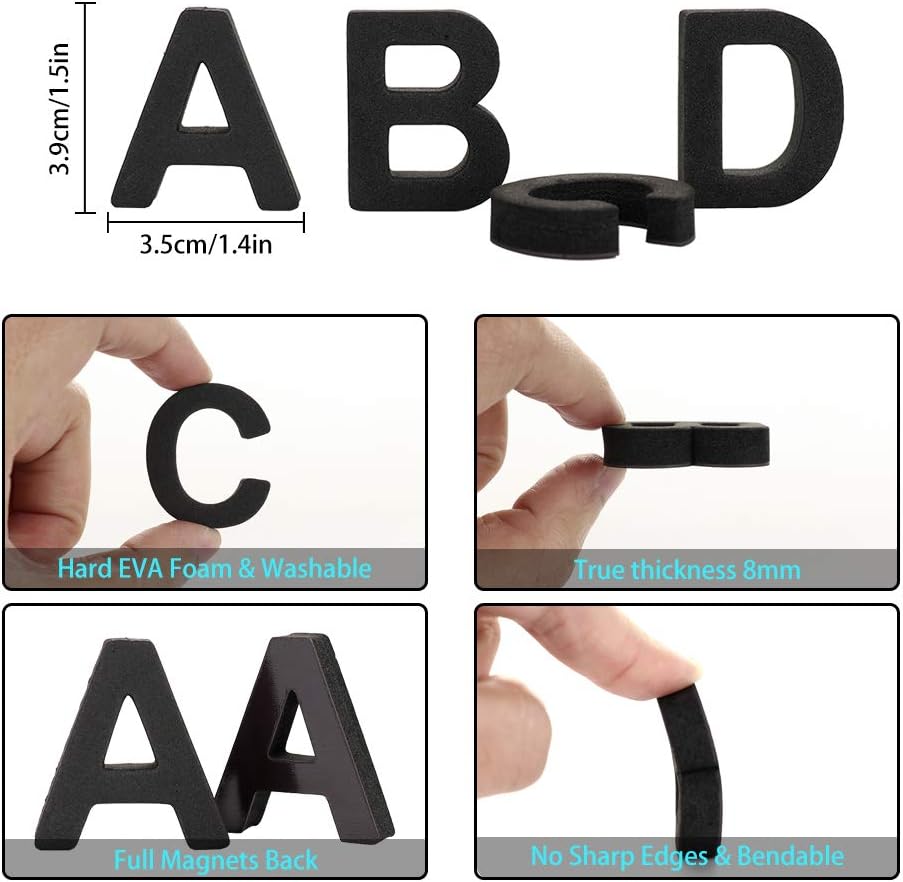 Firlar 124Pcs Magnetic Letters, Uppercase Alphabet ABC Magnets for Fridge Refrigerator, Foam Alphabet Letters Refrigerator Magnets Educational Tools for Spelling and Learning, Black