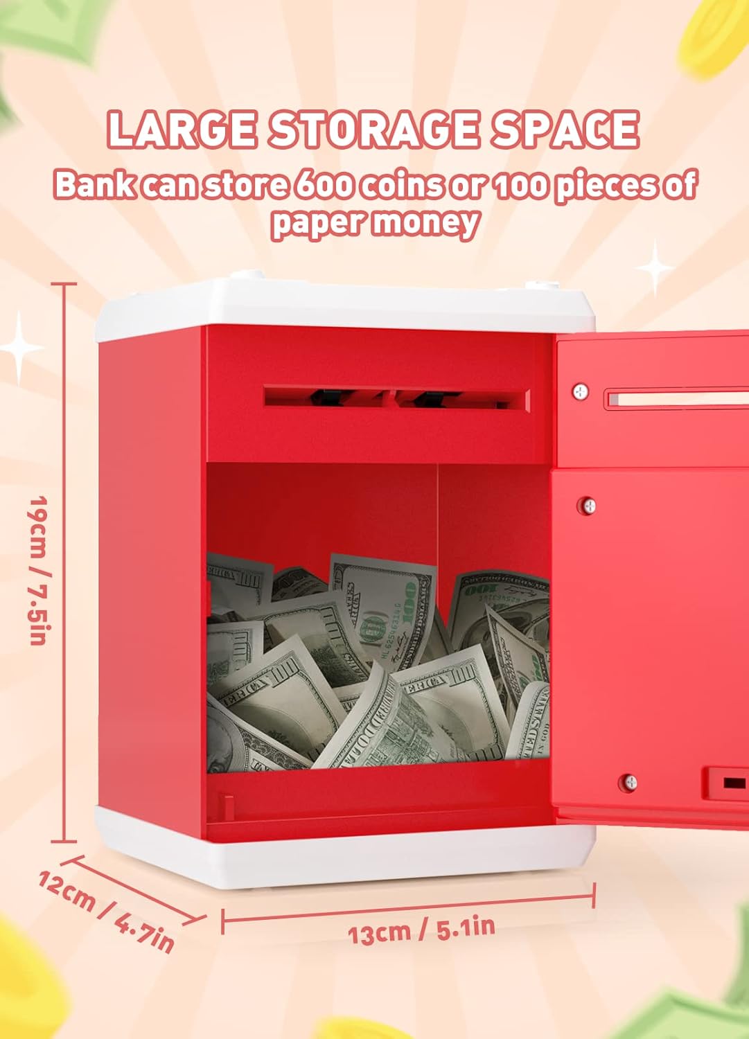 Playsheek Piggy Bank for Girls Boys Large Electronic Money Coin Banks with Password Protection, Automatic Paper Money Scroll Saving Box, Great Gift for Kids(Black-White)