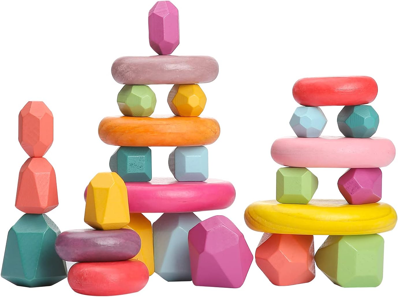 OESSUF Stacking Rocks 48Pcs Stacking Blocks Balancing Stacking Stones Wooden Building Toys Wood Stone Stacking Game for Toddler Sorting Preschool Educational Montessori Stacking Rocks for Kids
