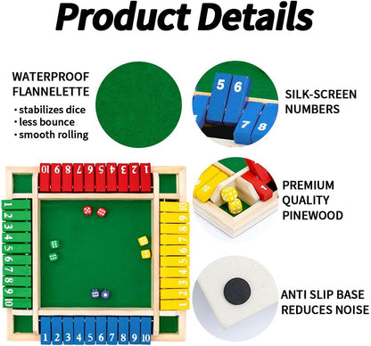 Nicecho Shut The Box Dice Game,2-4 Player Family Wooden Board Table Math Games for Adults and Kids, 8 Dices Classics Games for Classroom,Home,Party or Pub