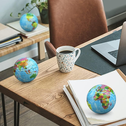 Umnodobn Mini Earth Soft Squishy Ball 3 Pack - 3.7 Inch Foam Globe Stress Balls for Boys Girls- Educational Geography Squishies Toys- Squeeze Sensory Learning Toy World Map for Kids Adults