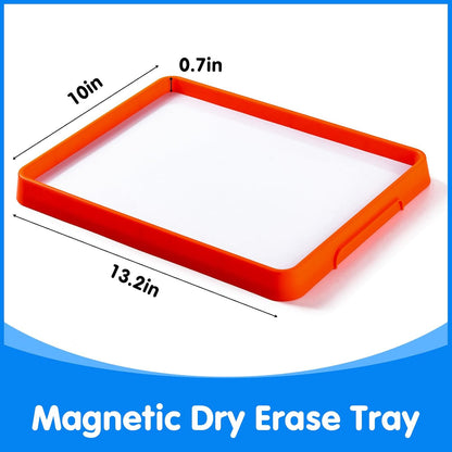 Magnetic Tray – Magnetic Whiteboard for Kids with Dry Erase Surface, Stackable Magnetic Dry Erase Activity Tray（Cyan）