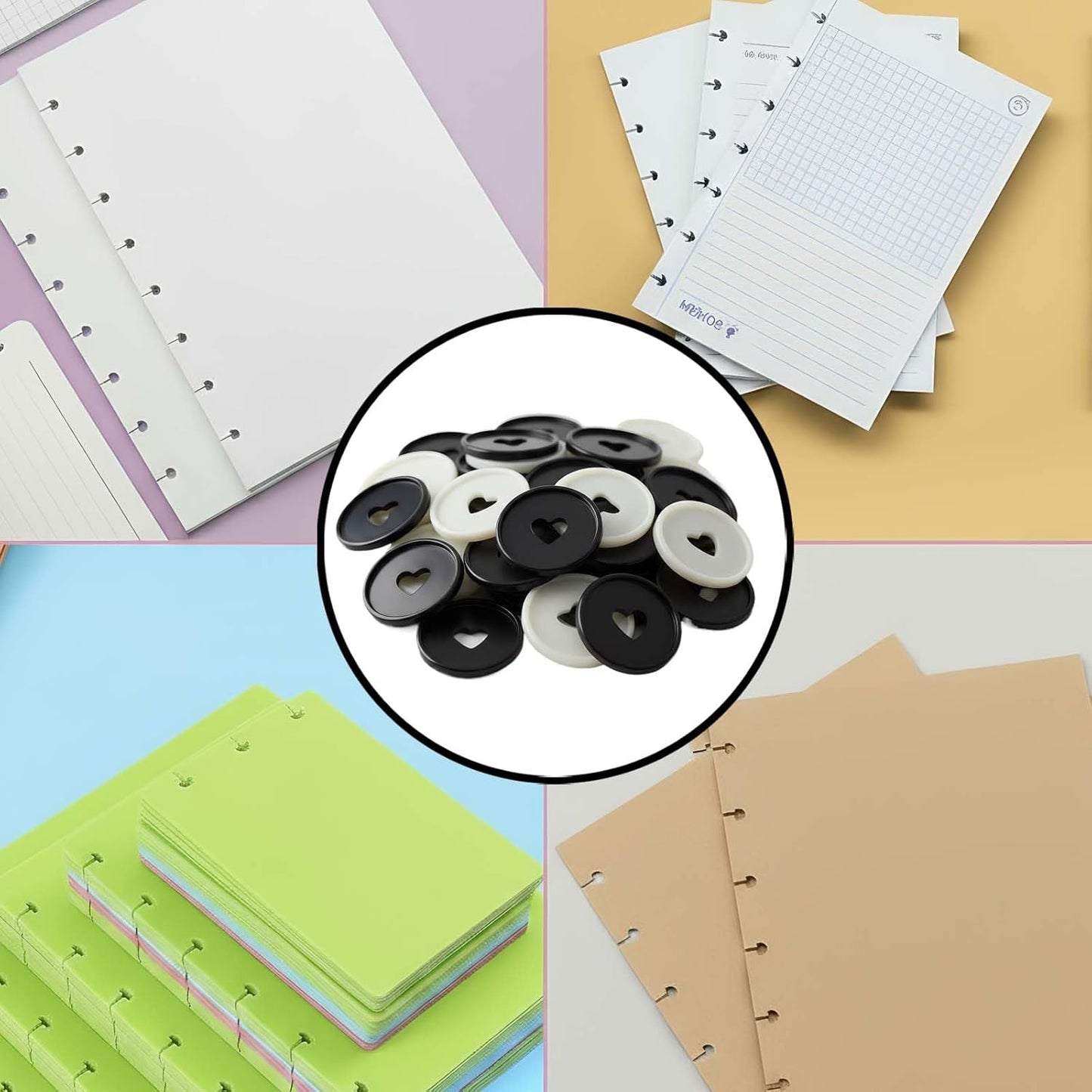 24 Pcs Plastic Book Binding Discs, 35mm Heart Binder Rings Expansion Discs, Discbound Rings for DIY Notebook Planner/Organizers, Pink/Rose Red/Red