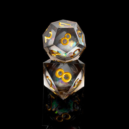 Liquid Core DND Dice Set, 7pcs Sharp Edge Dice for Role Playing Dungeons and Dragons Ttrpg with Gift Box, Handmade Resin D&D Dice RPG Role Playing Games Dice Set(Blue Gold)