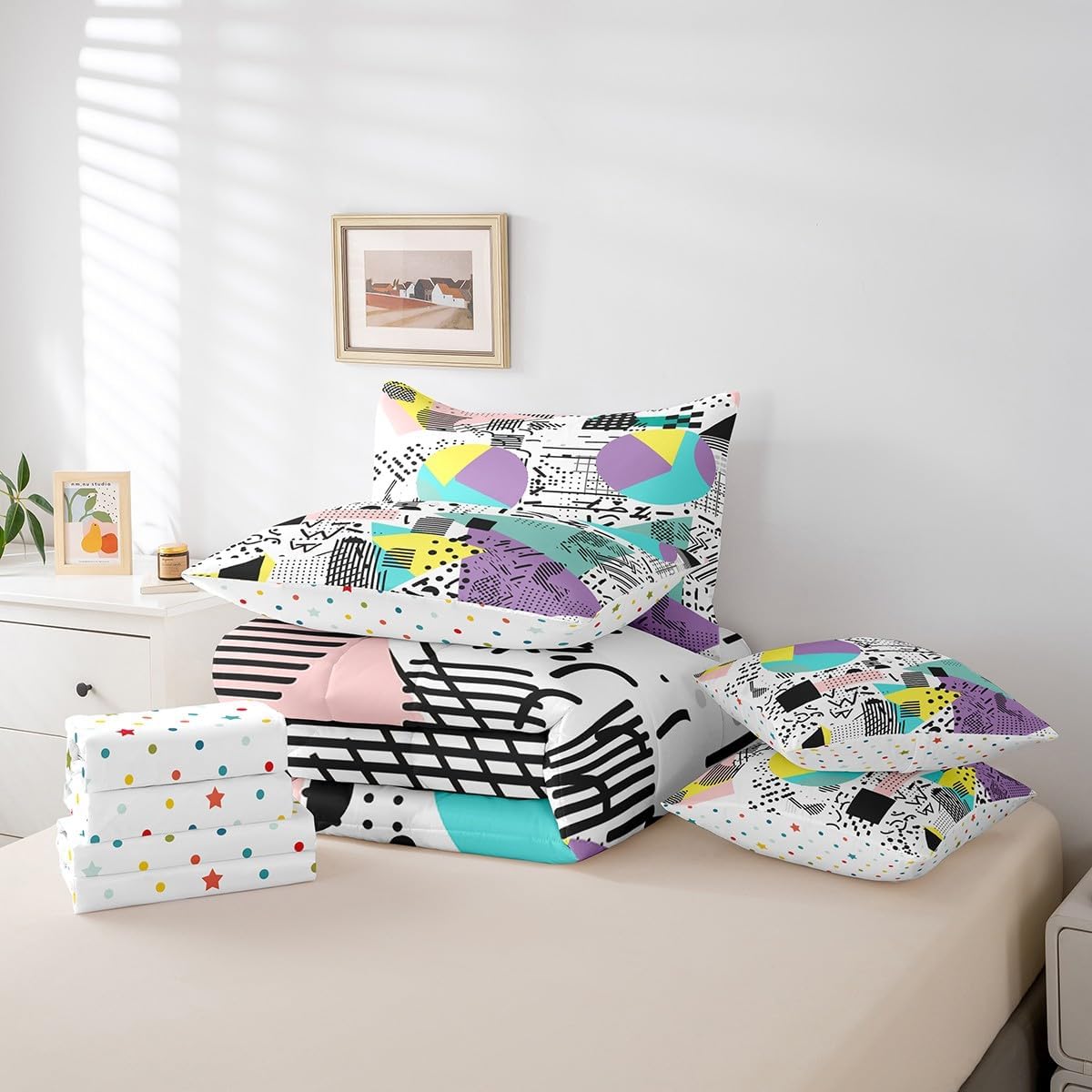 Erosebridal Chemical Equation Bed in a Bag Queen Comforter Set 7 Piece,Chemistry Bedding Sets Science Students Learning Gift Sheet Set with Comforter,Molecular Formula Education Bed Set - Colors A
