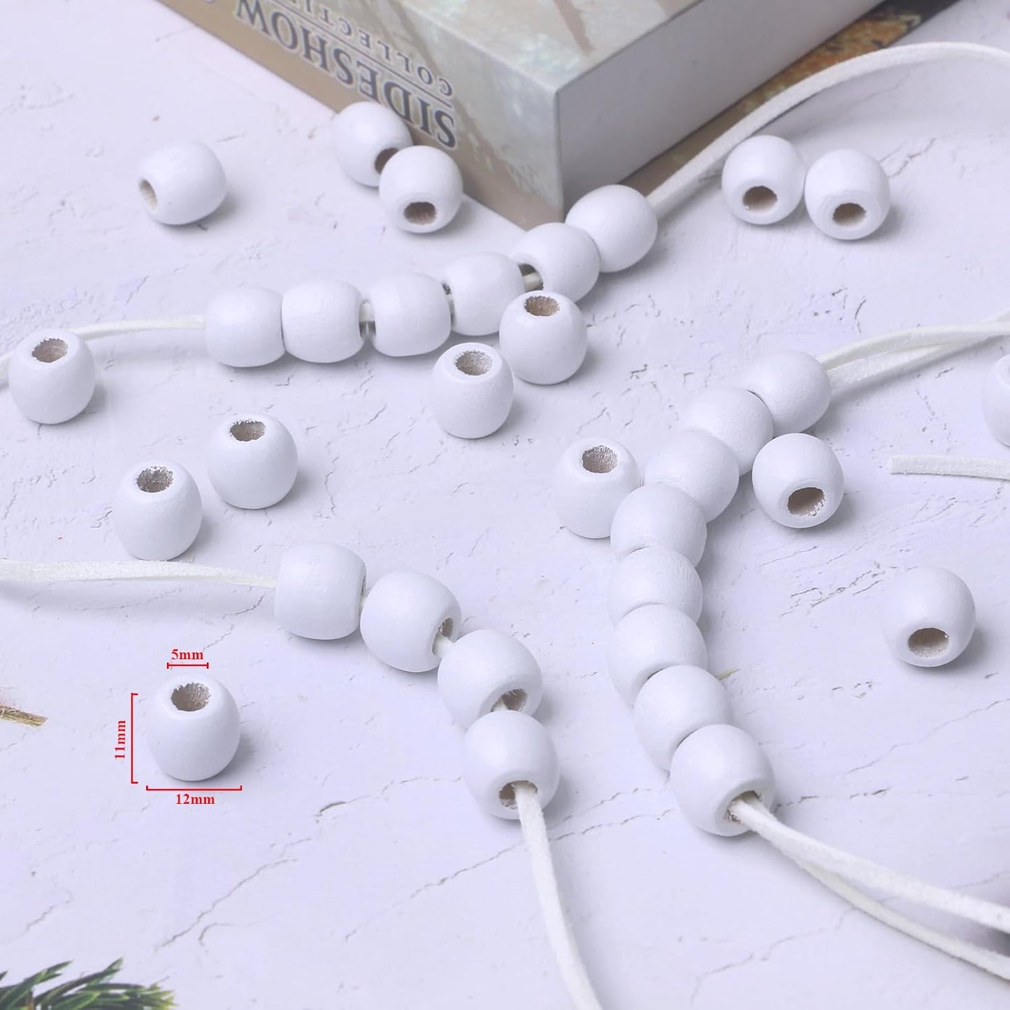 120 11x12mm White Wooden Beads with 5mm Large Hole Barrel Wood Spacer Loose Beads for Handmade Crafts Making