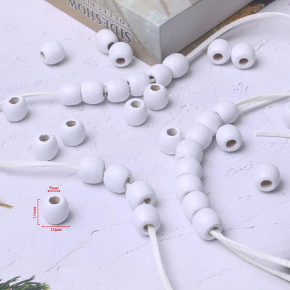 120 11x12mm White Wooden Beads with 5mm Large Hole Barrel Wood Spacer Loose Beads for Handmade Crafts Making