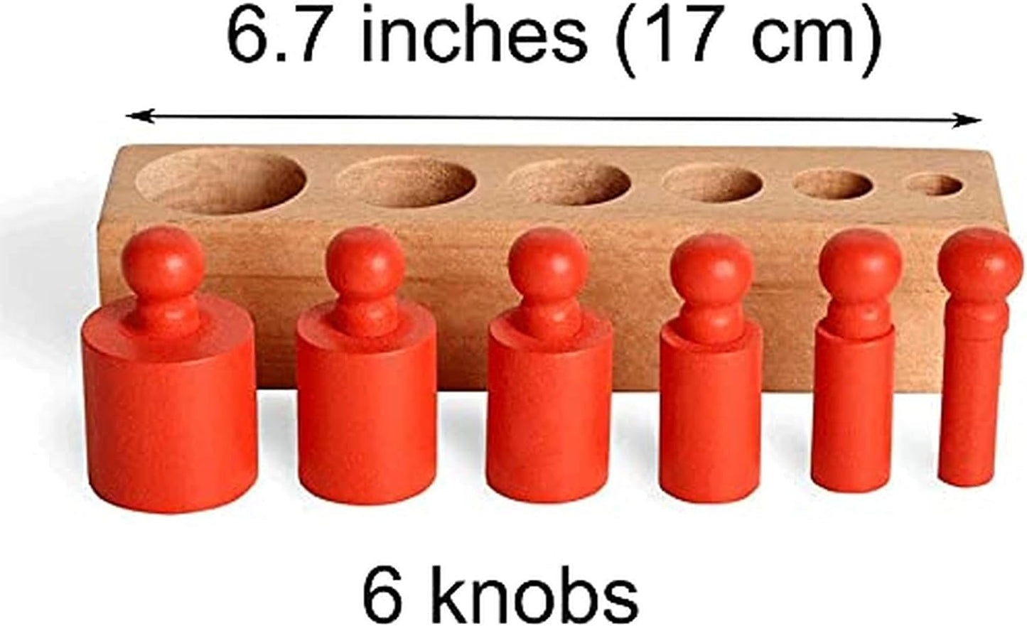 BOHS Montessori Knobbed Cylinders Blocks - 6 Pegs / 6.7 Inches - Colorful Wooden Early Home School Toys - 4pcs Set