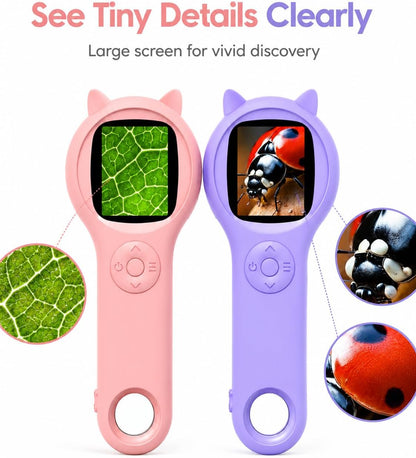 Microscope for Kids - Electronic Handheld Magnifying Glass for Children-STEM Outdoor Science Kit for Summer Travel & Camping Toy,Birthday Gifts Toys for 5-8 9-12 Year Old Girls（Purple）