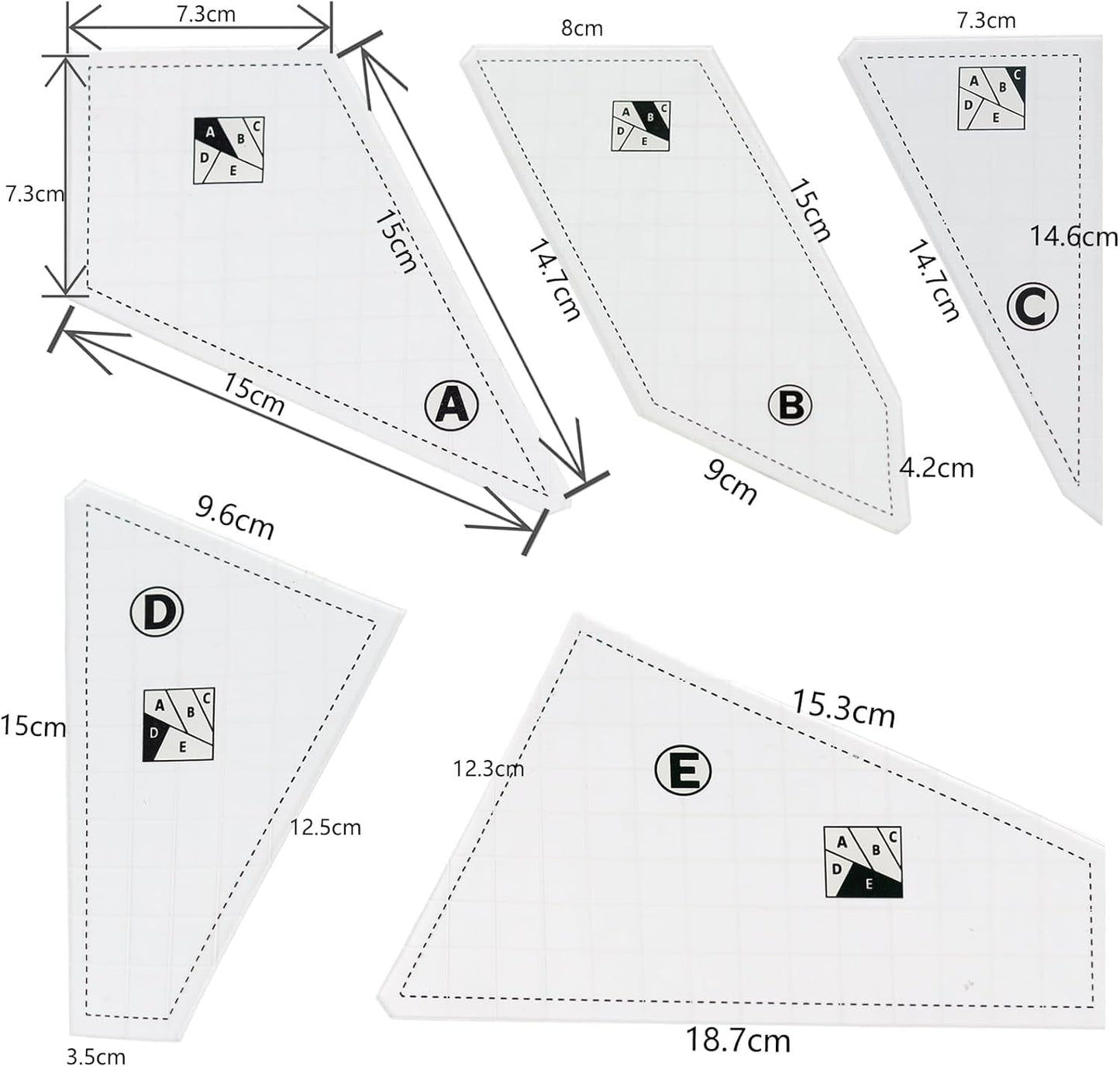 5 Pcs Quilting Rulers and Templates Plexiglass for Crafters Cutting Fabric Quilt Ruler Set