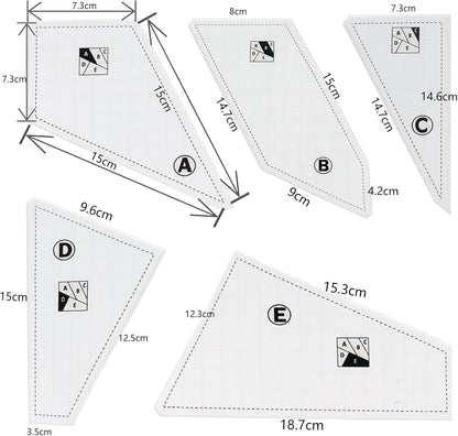 5 Pcs Quilting Rulers and Templates Plexiglass for Crafters Cutting Fabric Quilt Ruler Set