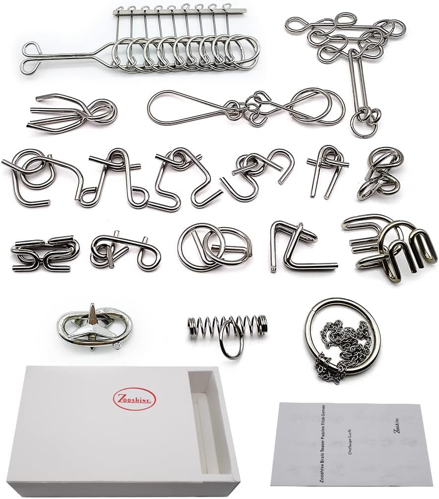 Zooshine 18 Sets Metal Brain Puzzles Teasers IQ Toys,Metal Puzzles Games for Adults Kids