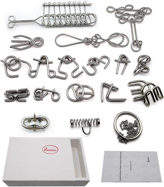 Zooshine 18 Sets Metal Brain Puzzles Teasers IQ Toys,Metal Puzzles Games for Adults Kids