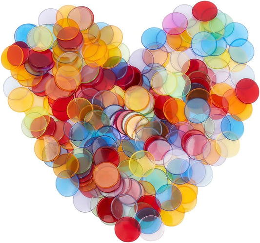 200Pcs Counting Chips Colored Round Flat Plastic Discs Decorative Christmas Ornament Disks Chip Markers Translucent Round Circles Mosaic Tile for Math Practice Learning School Supplies