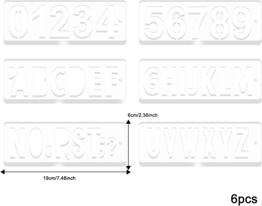 6PCS Acrylic Letter and Number Router Templates, 7.5 x 2.36 Inch Clear Router Template for Woodworking, Acrylic DIY Decorative Templates, Craft Tracing Guide Tool Stencils Templates