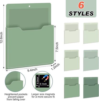 Fuutreo 6 Pcs Magnetic Wall File Organizer Magnetic Wall File Holder Refrigerator Magazine Holder for Mail Letters Paper(Aqua Green,Vertical-large)
