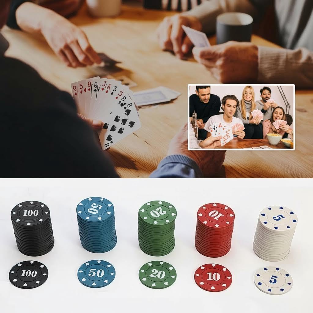 100 Plastic Poker Chips with no denominations, DIY Print with Your Personalized Text, Poker Card Game Chips Bulk, Counting Discs Markers for Math Counting, Game Play, Party