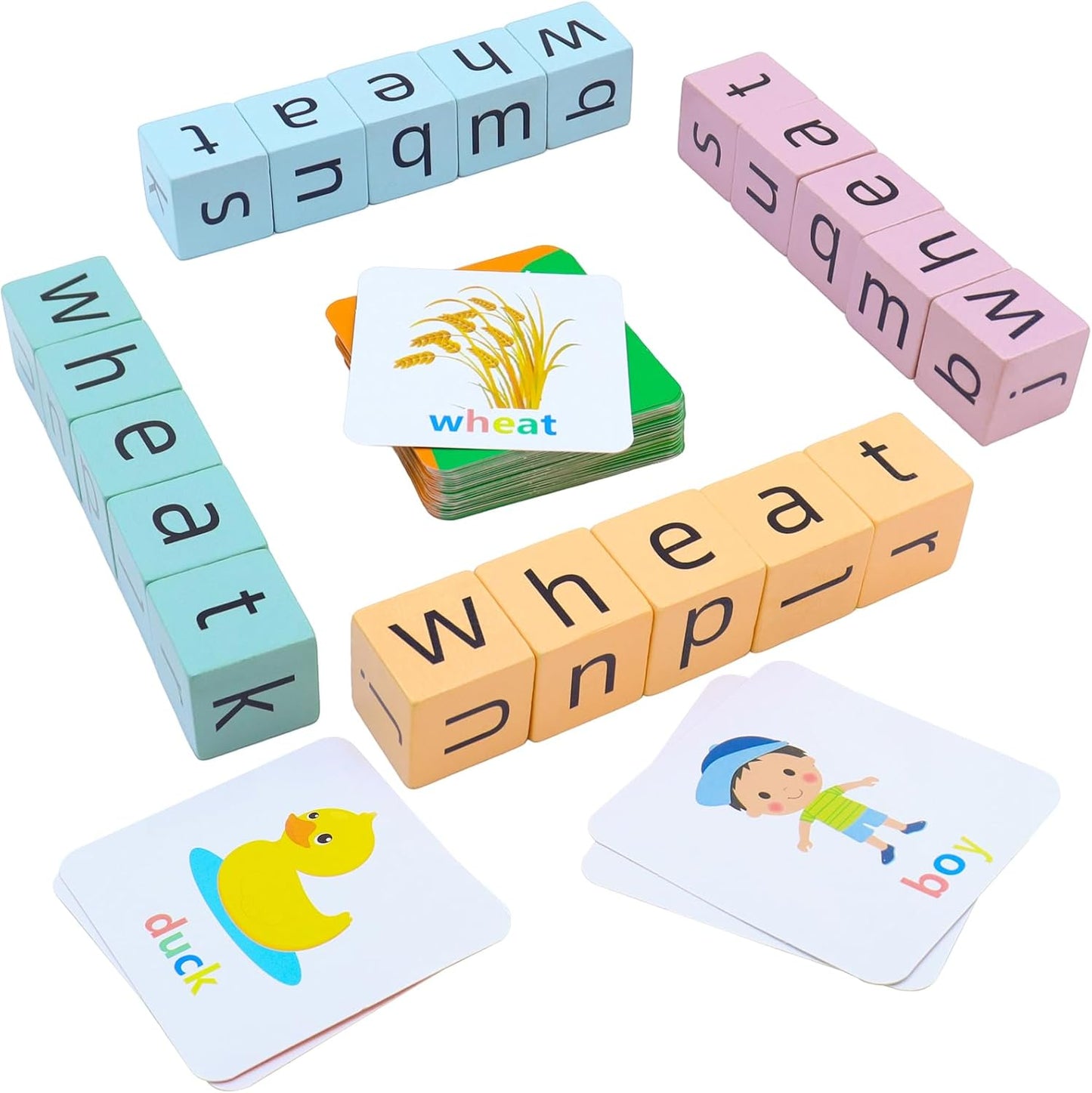 Word Spelling Games, Matching Letter Game for Kids, 20 Wooden Alphabet Blocks with 54 Flashcards, Preschool Learning Activities Toys, Montessori Educational Toys Gifts for Kids Ages 3-8