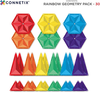CONNETIX Magnetic Tiles Rainbow Geometry Pack, 30 Pieces