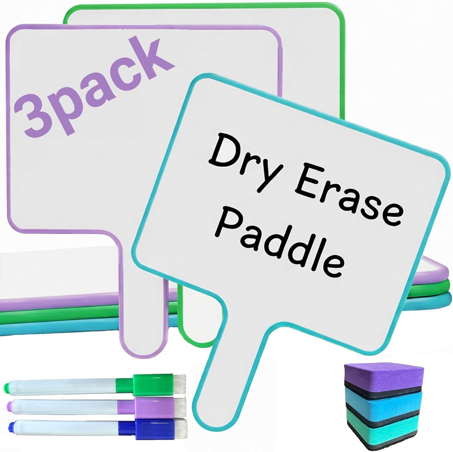 10''X 8'' Dry Erase Paddles with Markers & Erasers – Dry Erase Boards with Handles Double-Sided Small Whiteboards for Classroom, Teaching, Learning, and Group Activities (6)