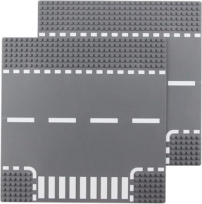 Feleph Classic Road Baseplates City Street Curve Road Building Block Kit 10 x 10 Inches Town Base Plate for Building Bricks Compatible with All Major Brands(Curve 2 Pieces)
