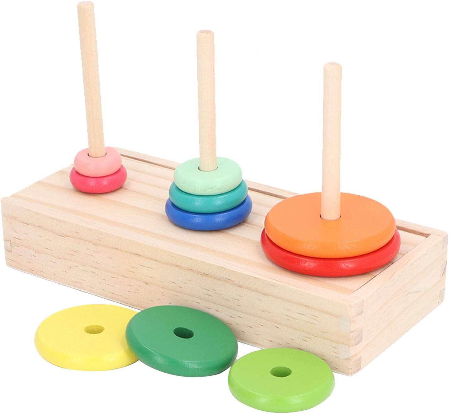 Asixxsix Tower of Puzzle, 10 Levels Wooden Stacking Rings Game, Sustainable Pine Wood Puzzle Tower with 10 Rings 3 Sticks for Children Early Education Family Entertainment