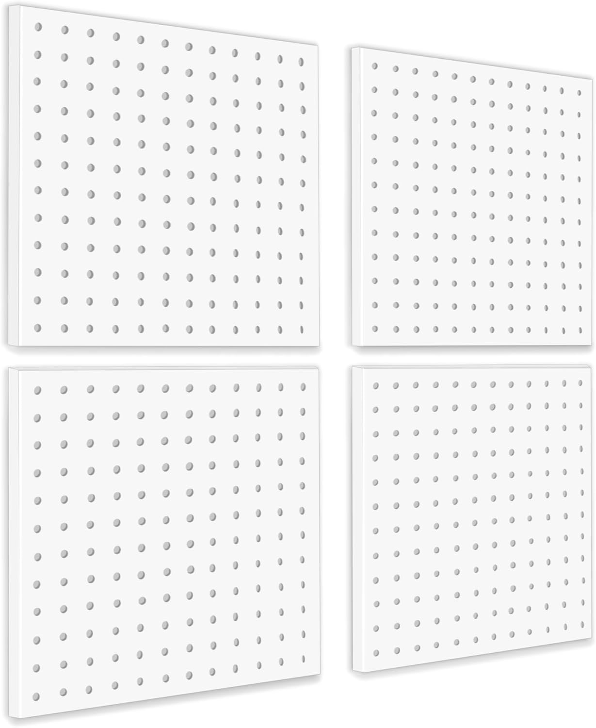 16pcs Pegboard sets, Plastic White Peg board Wall Organizer Kits,4pcs Peg Board and 12 Accessories Modular Hanging, Wall Mount Display Pegboard Panel Sets for Home Office Garage Kitchen Workshop