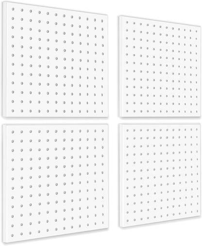 16pcs Pegboard sets, Plastic White Peg board Wall Organizer Kits,4pcs Peg Board and 12 Accessories Modular Hanging, Wall Mount Display Pegboard Panel Sets for Home Office Garage Kitchen Workshop