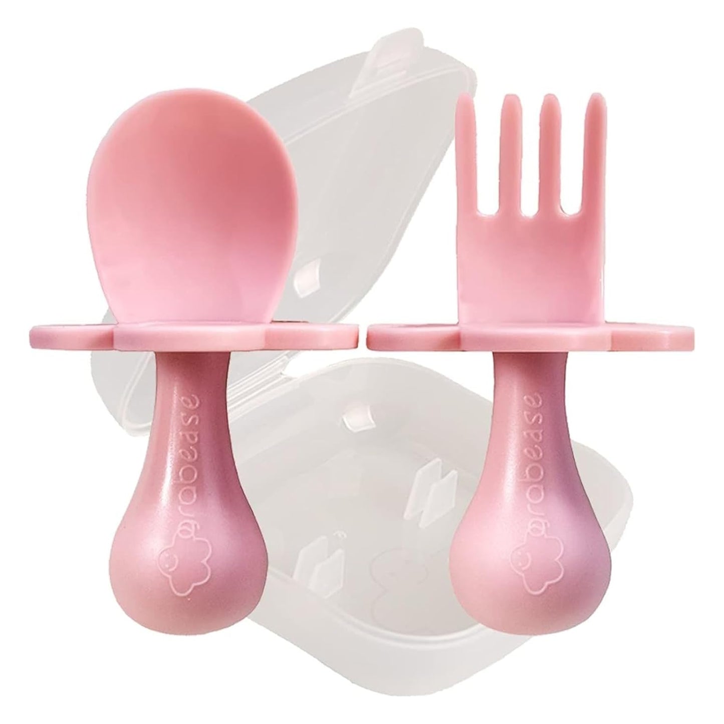Grabease Baby Feeding Utensils - Anti-Choke Collar & Toddler Fork for Ages 1-3 - Easy-Grip Curved Handle Infant Spoon - Dishwasher-Safe Convenience & Baby Cutlery - Teal