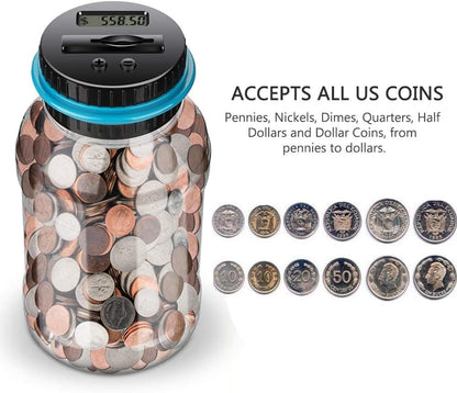 Digital Counting Money Jar, Digital Coin Counter with LCD Display Large Capacity Money Saving Box for Kids Adults as Gift on Christmas,Birthday (Blue)