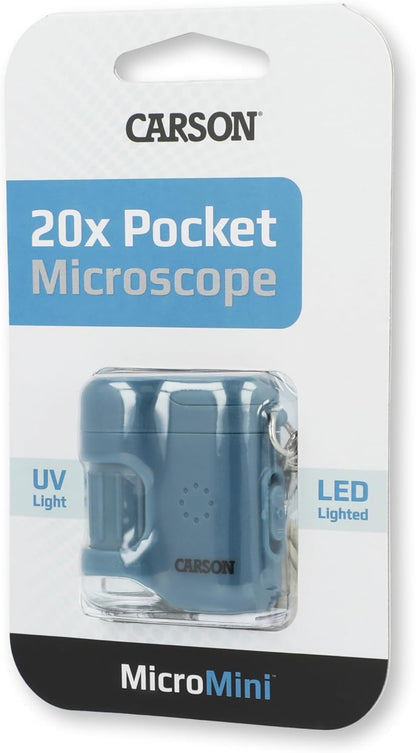 Carson MicroMini 20x Lighted Compact Pocket Microscope, UV and LED Flashlight, Orange (MM-280O)