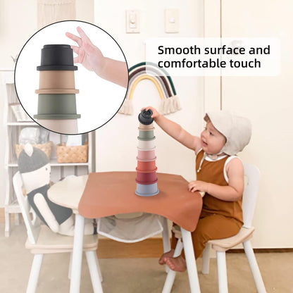 ZYFLSQ Stacking Cups Baby Toy, Nesting Cups 8 Pcs with Pattern for Kid Baby 6 Months and Up Montessori Bath Toys