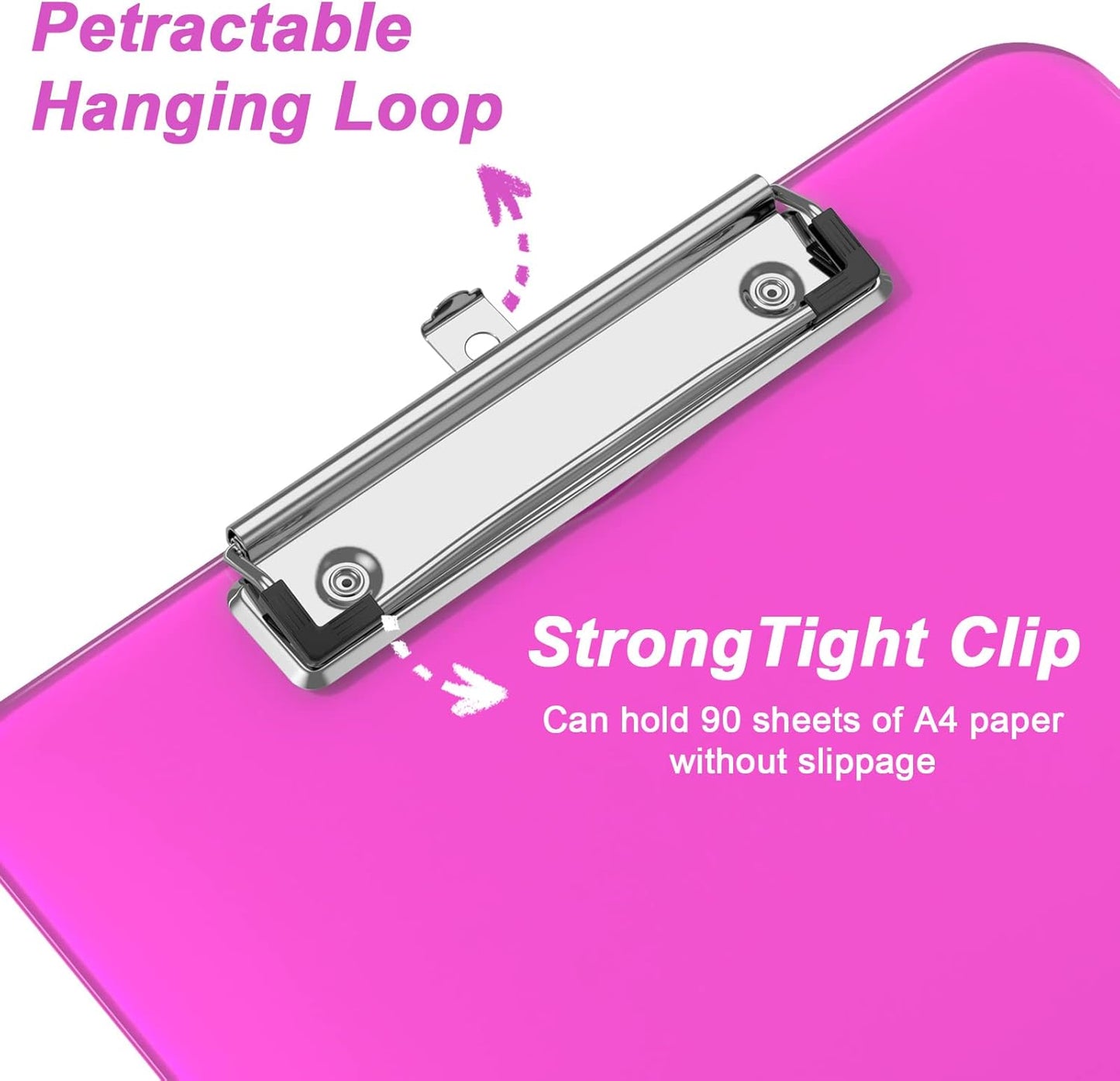 Rimilak Plastic Clipboards with Low Profile Metal Clip, Translucent Board, 12.5 x 9 In Letter Size, Office Supply, Back to School, Pink