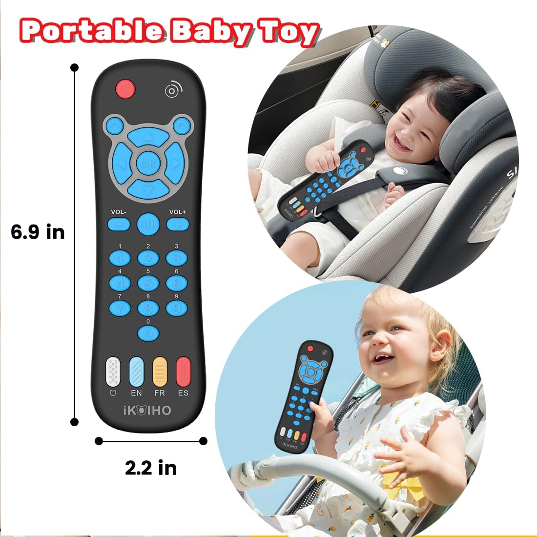 Baby Remote Control Toy, Realistic Toddler TV Remote Toy with Light Sound Kid Learning Education Musical Toys with English French Spanish Infant Gift for Boys Girls 6M+ (Black)