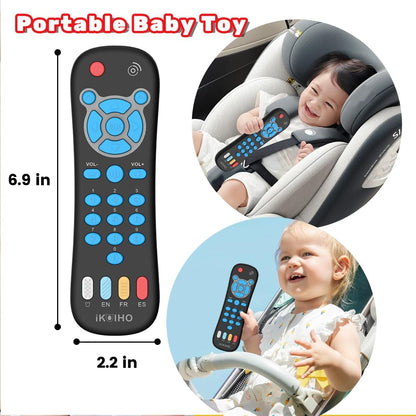 Baby Remote Control Toy, Realistic Toddler TV Remote Toy with Light Sound Kid Learning Education Musical Toys with English French Spanish Infant Gift for Boys Girls 6M+ (Black)