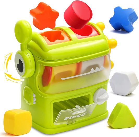 Shape Sorter Toys for Kids, Interactive Shape Sorter Toy for Toddlers Ages 1 2 3, Montessori Color Matching & Sorting Interactive Learning Toys with 6 Rattle Shape Blocks for Boys Girls Gifts.