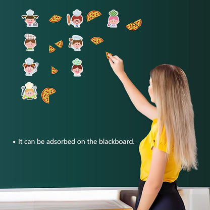 Magnetic Pizza 48 Pcs Pizza and 8 Pcs Chef Magnetic Fractions Group Game Refrigerator Whiteboard Magnet Math Games Interactive Learning Toys